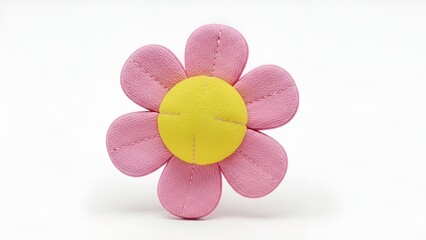 Fabric flower with pink petals and yellow center showcasing craft and design elements