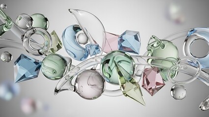 Transcendent translucence: an abstract display of ethereal forms and crystalline allure