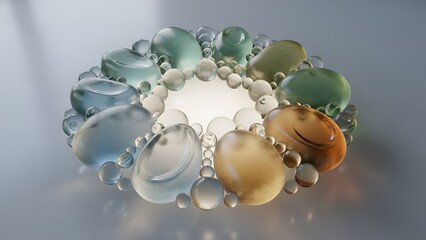 Translucent Gemstone Circle with Spherical Accents: An Artistic Arrangement