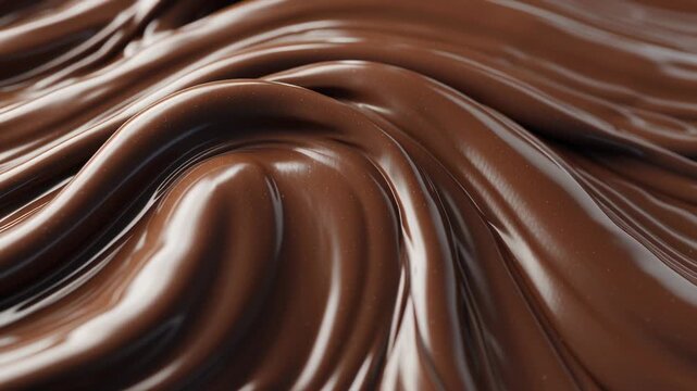 A vast sea of smooth dark liquid chocolate flows gracefully, showcasing its rich texture and tempting allure. This luxurious treat invites viewers to imagine its exquisite flavor and warmth
