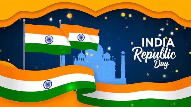 India Republic Day Celebration Background Animated Flag Taj Mahal Theme
