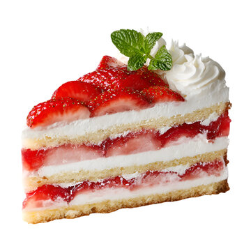 Strawberry layer cake slice isolated on transparent background