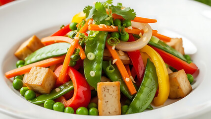 Vibrant and Healthy Stir-Fried Tofu and Colorful Mixed Vegetables with Fresh Herbs, a Delicious Plant-Based Meal Perfect for a Nutritious Dinner