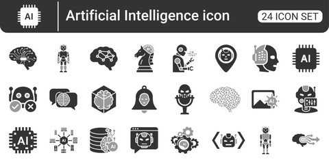 Artificial Intelligence Icon Set 24 AI Technology and Machine Learning Glyph Icons