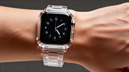 Smartwatch on wrist with transparent case
