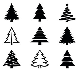 Obraz premium Stylized Christmas tree icon set featuring various festive designs for holiday decorations