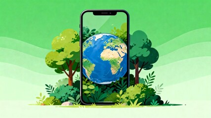 Smartphone with Earth and greenery