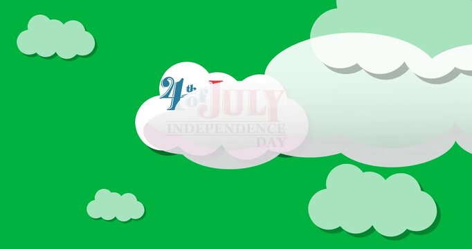 Rocket moving over happy independence day text on cloud icons against black background