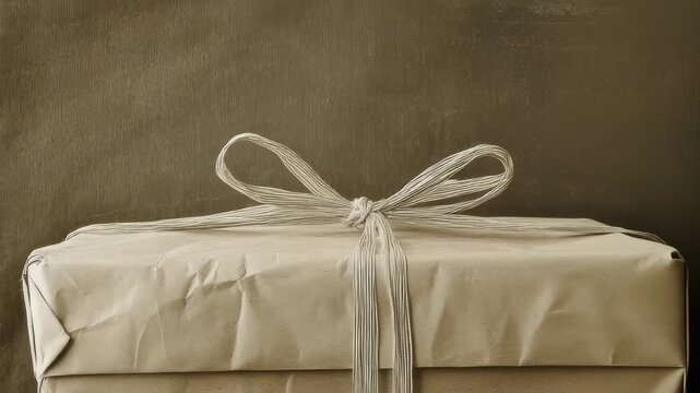 Brown Wrapped Gift Box Tied With String on a Textured Background Perfect for Special Occasions or Celebrations