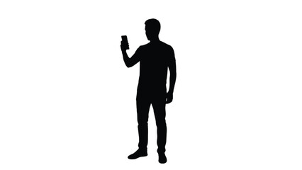 Obraz premium Silhouette of a man using a smartphone male person