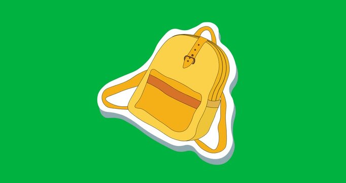 Digital animation of yellow school bag icon against black background