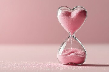 Pink Heart-Shaped Hourglass: Symbolizing Love, Time, and Romance in Soft Pastel Setting