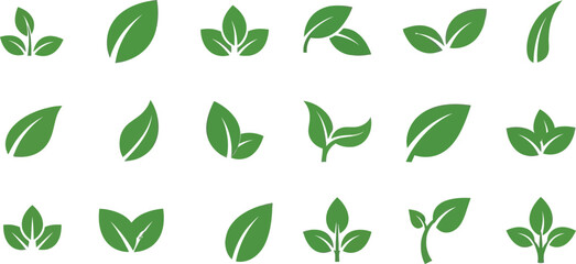 A collection of green leaf icons representing nature and growth © sarjana