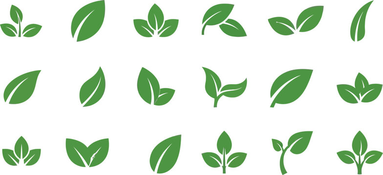 A collection of green leaf icons representing nature and growth