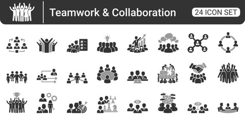 Teamwork and Collaboration Icon Set 24 Business Team, Cooperation and Leadership Icons