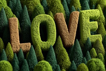 Creative Nature Typography: The Word 'LOVE' Formed by Verdant Forest-inspired Letters