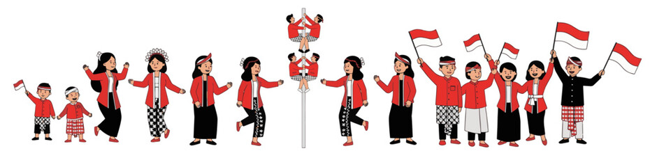 Group of People Celebrating with Flags in Traditional Attire