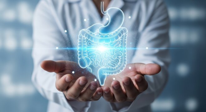 Doctor Holds Digital Human Digestive System