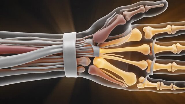 Anatomical 3D Animation: Wrist Extensor Retinaculum and Tendons Traveling Through Carpal Tunnel