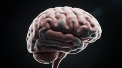 Anatomical Render of a Human Brain Rotating in Space, Illustrating Thought and Neural Activity - Powered by Adobe