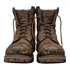 Brown work boots with mud stains 