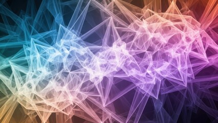 Vibrant abstract geometric light display with interconnected glowing polygons in spectrum of