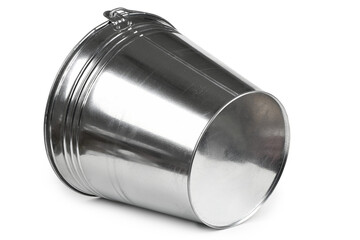 Empty metal bucket lying on its side isolated on whiteclipping paths included