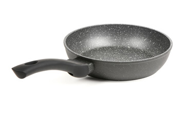 Side profile of empty non-stick frying pan isolated
