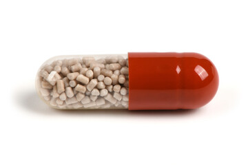 Red and Clear Pharmaceutical Capsules with Medicine Granules