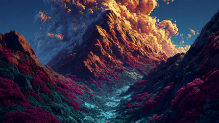 幻想的な山と雲の風景