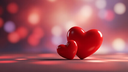 Red heart shaped bokeh on dark background romantic Valentine design