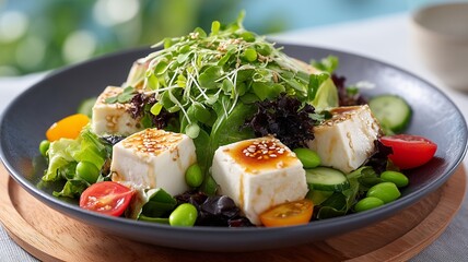 salad with Japanese tofu and edamame