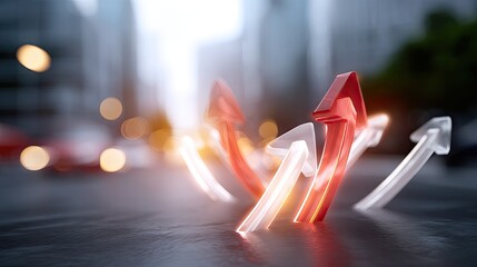 Dynamic Growth and Progress Illustration with Colorful Arrows on Urban Background