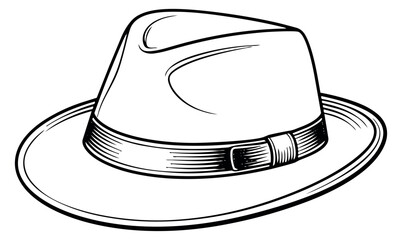 Line art illustration of a fedora hat depicting a classic style for fashion and vintage themes