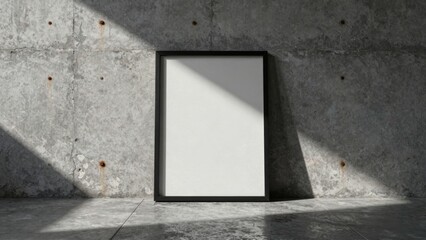 Blank canvas framed against industrial concrete wall with sunlight
