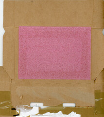 pink plastic and brown cardboard texture background
