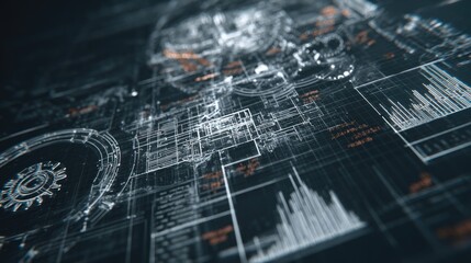 Futuristic Technology Graphic with Abstract Data Visualization and Geometric Patterns on Dark Background