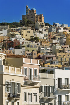 Church of the Anastasis (Resurrection), which offers a panoramic view of Ermoupoli, the capital of Syros in the Cyclades Islands, Greece