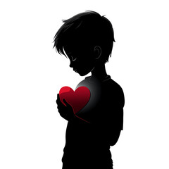 Emotional Boy Silhouette with Heart Shadow on Chest Romantic Concept clipart PNG, Transparent Background	