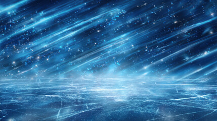 Obraz premium Abstract ice surface frozen lake blue background winter landscape starry sky light streak fantasy scene cold weather icy texture snowfall dreamy frozen lake starry sky with glowing light streak