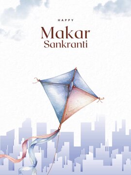 Makar Sankranti White Blue and Peach Watercolor Greeting Video