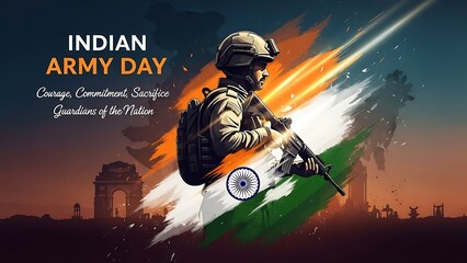 Indian army day celebration with soldier and national flag