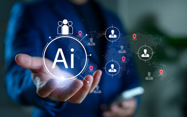 Artificial Intelligence in global HR management and recruitment. AI-powered talent acquisition, workforce analytics and automation in employee selection and human resources strategy.