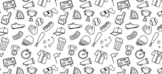 baseball sports doodle hand drawing seamless pattern background sport competitive hobby
