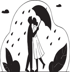  Happy valentime day Couple kissing under umbrella in rain with leaves and clouds silhouette love romance