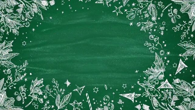 Green chalkboard texture Christmas background with subtle snowflake border motion graphic for festive holiday message and winter seasonal school announcement template design art