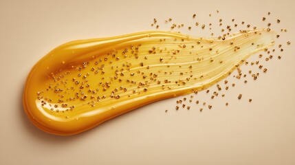 Fototapeta premium Golden Honey Swirl with Sparkling Particles on a Light Background for Culinary and Beauty Uses