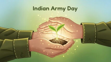 Indian army day celebration with green plant in hands