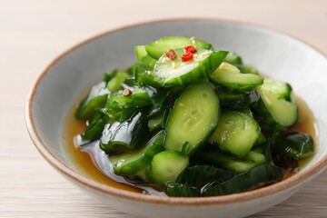 Japanese sunomono cucumber wakame salad