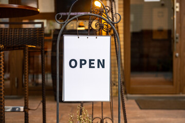 yes we're open sign , vintage restaurant sign , Open sign in street cafe
